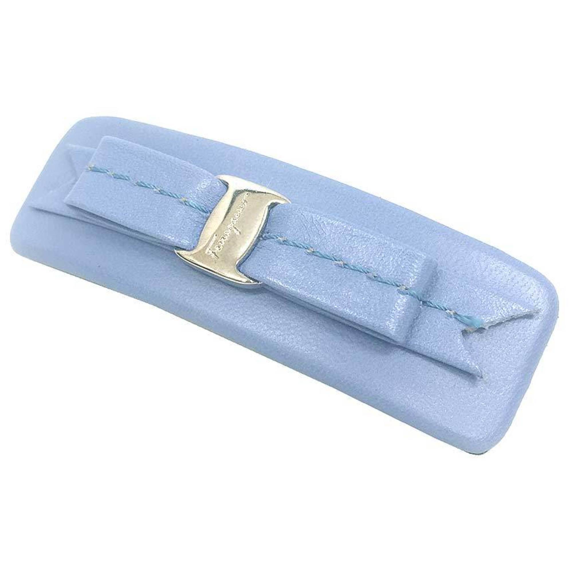 Salvatore Ferragamo Vara Ribbon Barrette Hair Leather Light Blue Women's